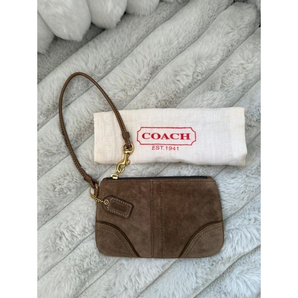 Coach Brown Suede Wristlet